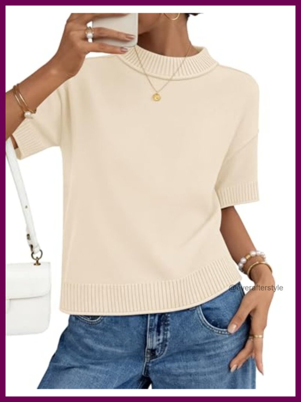 ZESICA Women's Short Sleeve Loose Knit Pullover Sweater Crop Top